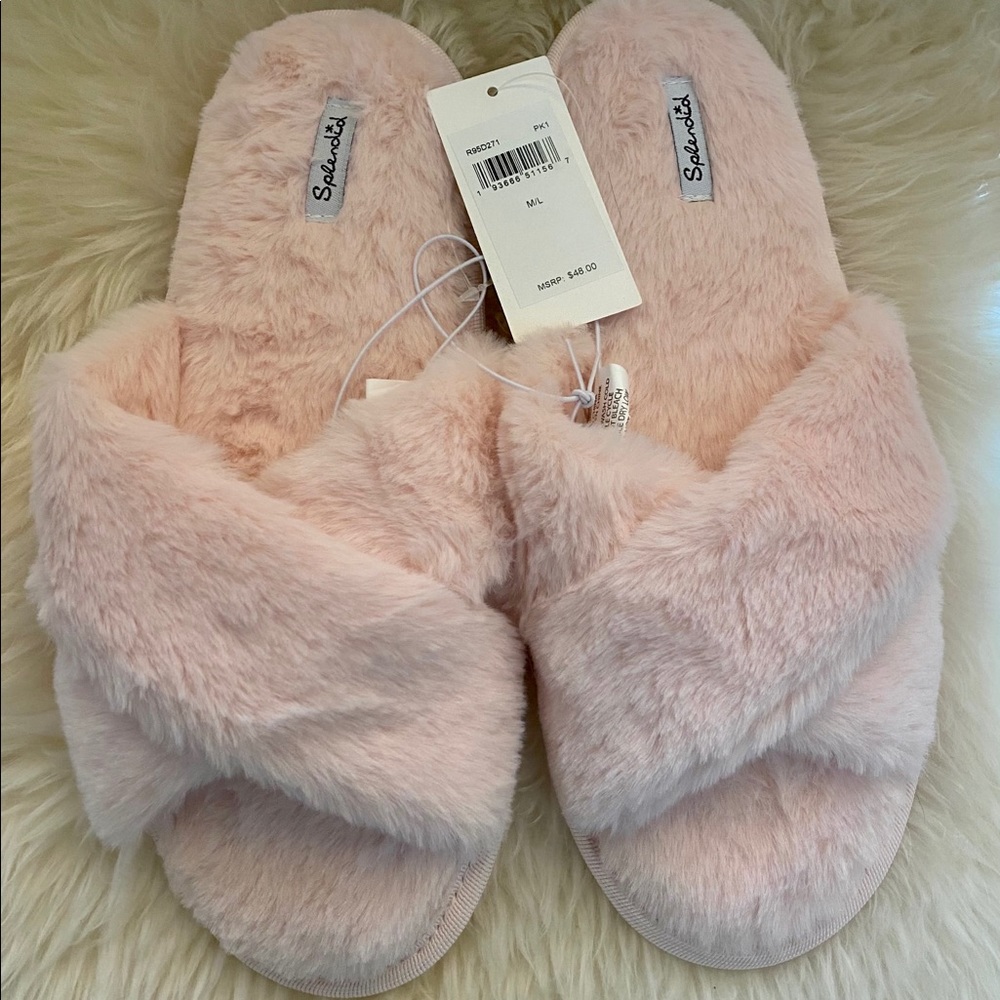 Splendid Faux Fur Slippers in Crystal Pink
